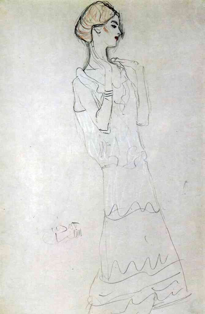 Profile Standing Female Figure With Raised Arms Klimt A4 Photo Print