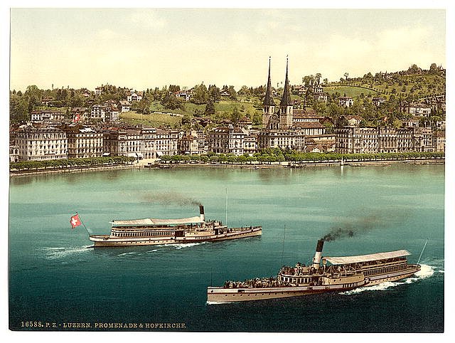 Promenade and cathedral Lucerne 2 Vintage A4 Photo Print