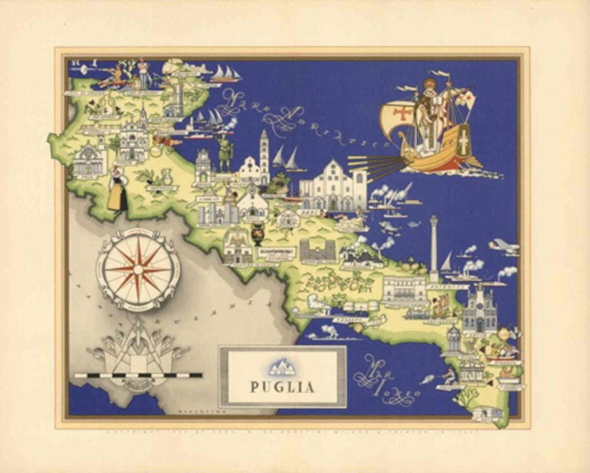 Puglia Map Italy Vintage Retro Advert Poster