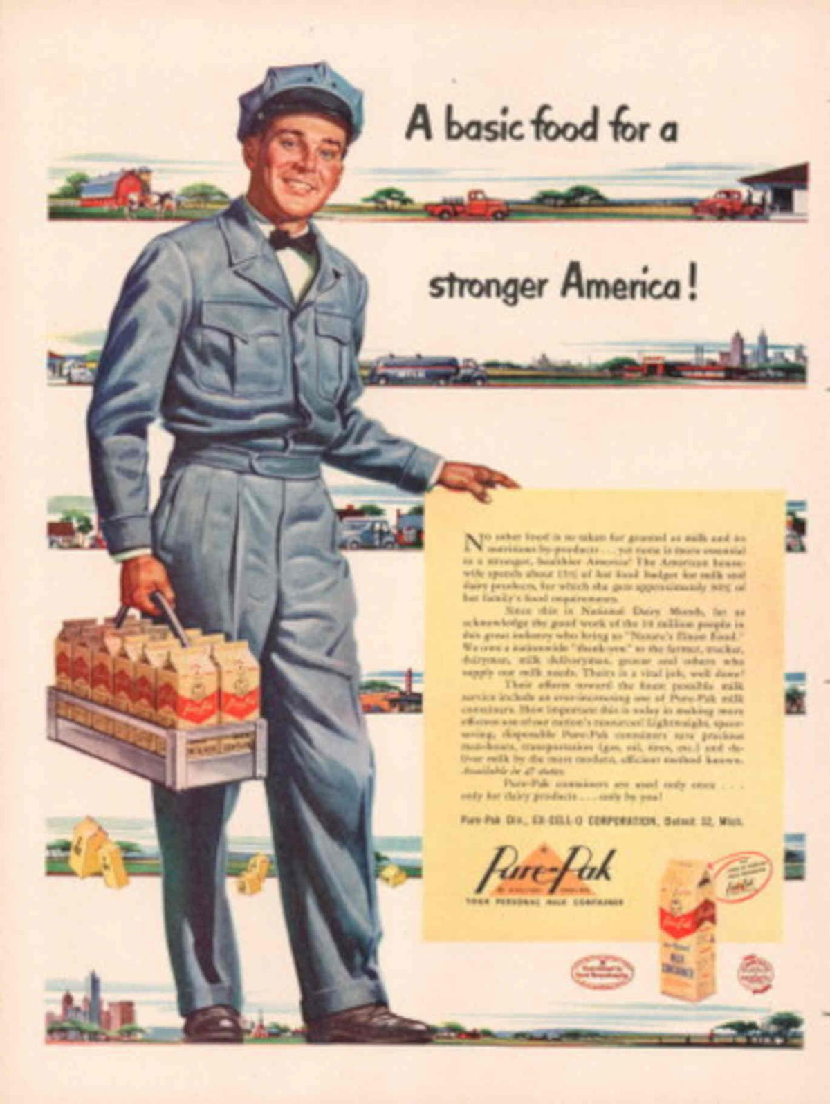 Pure Pak Milk 1940s Vintage Retro Advert Poster