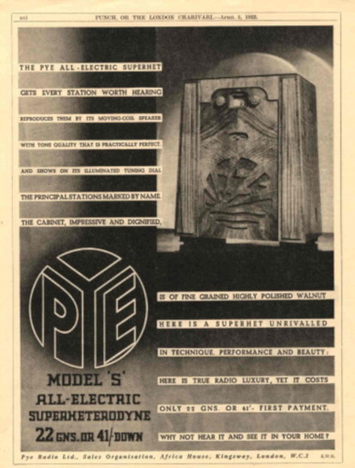 Pye Radio Model 1930s Vintage Retro Advert Poster