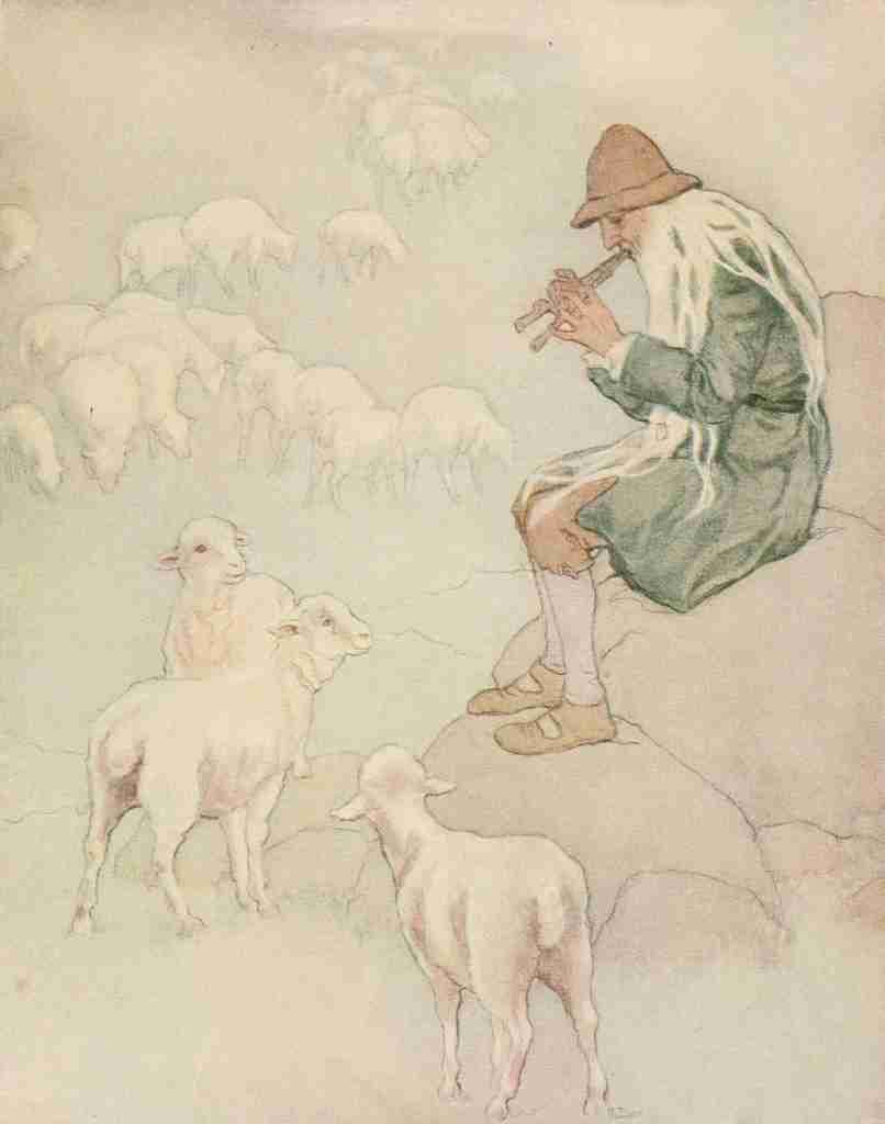 Pyle Katharine Grannys Wonderful Chair 1916 Man playing pipe in sheep A4 Photo Print