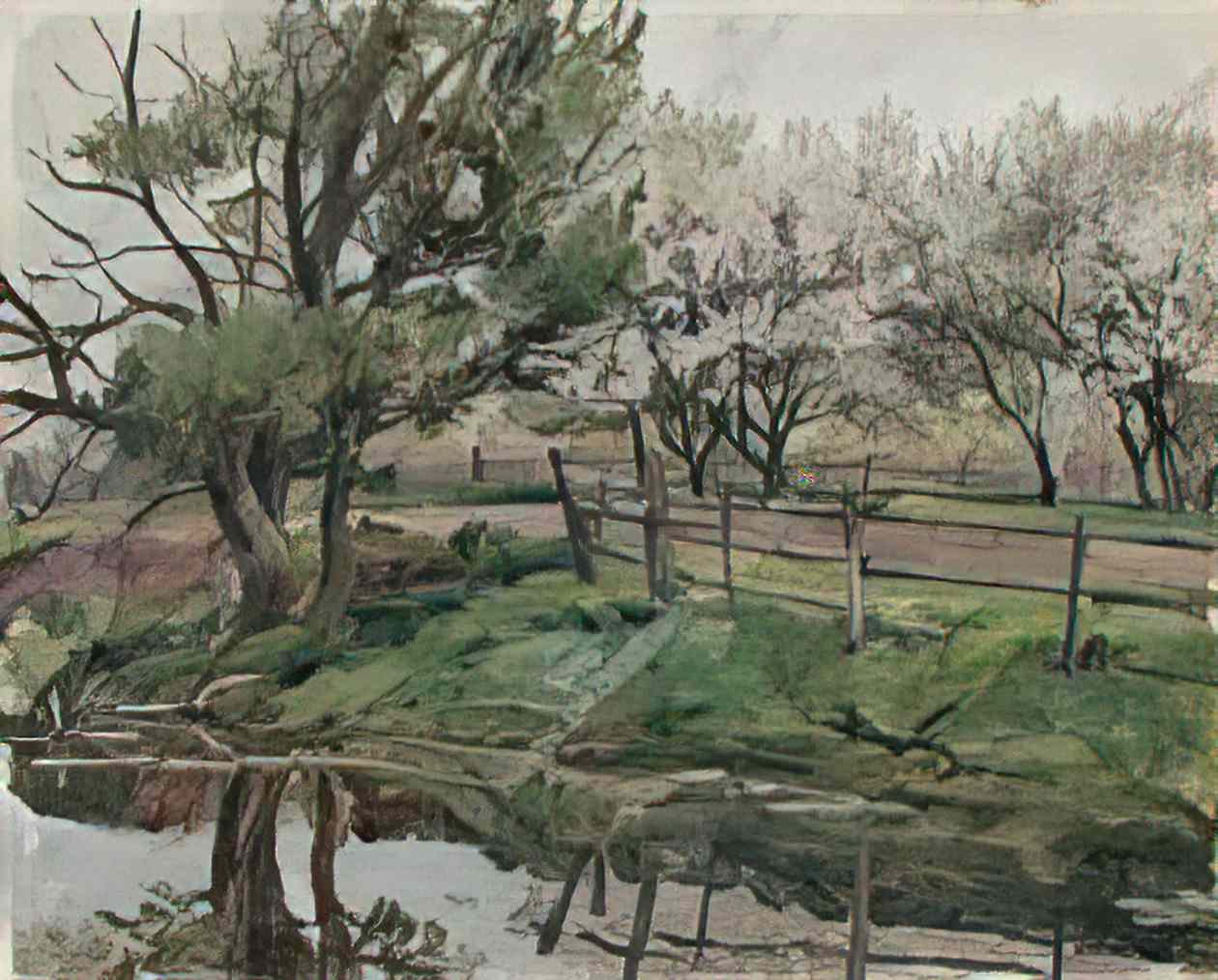 Pyotr Konchalovsky grey day blossoming apple trees by the pond 1937 Art A4 Photo Print