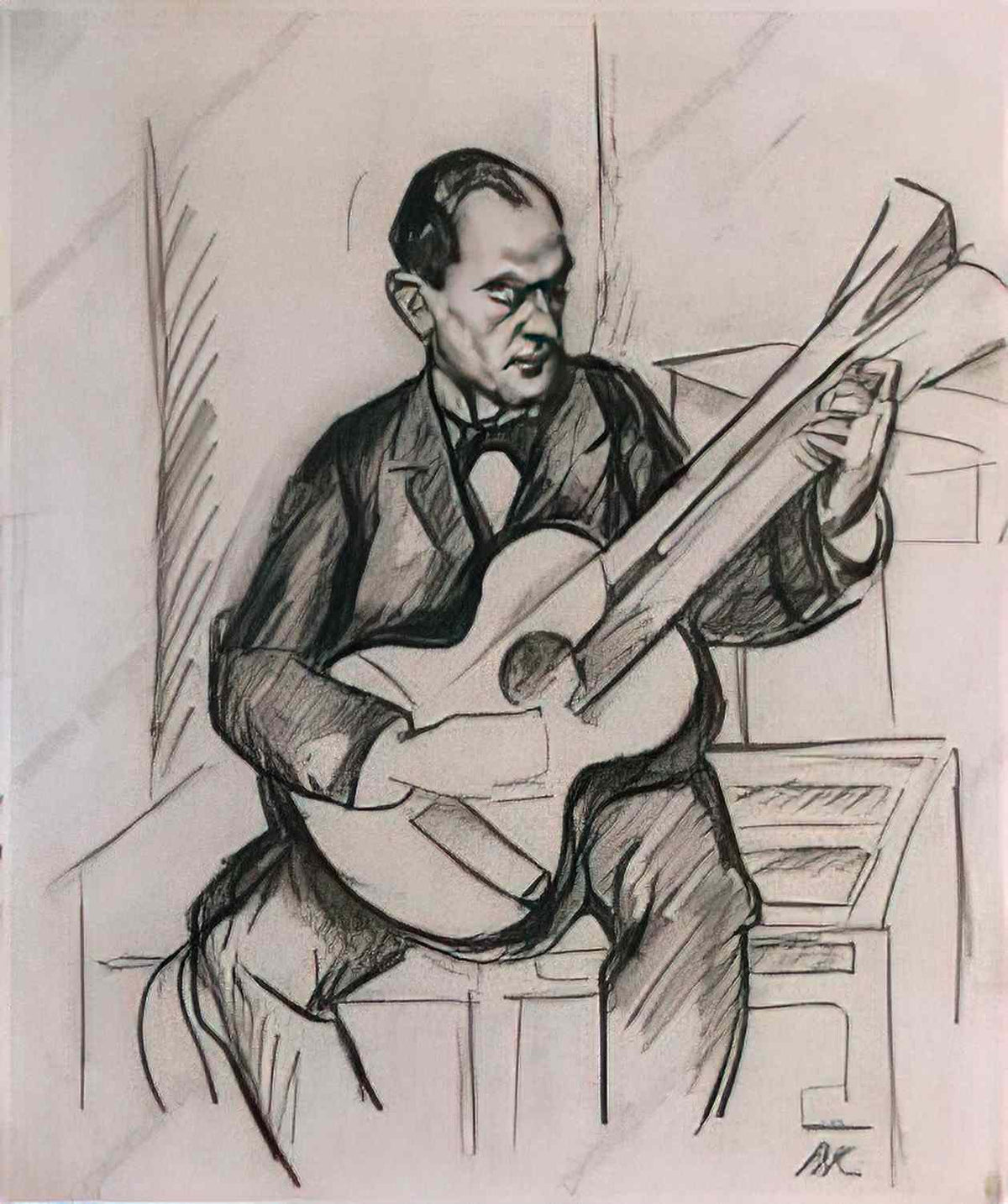 Pyotr Konchalovsky guitarist a sketch 1913 Art A4 Photo Print