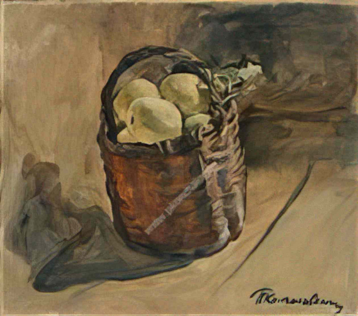 Pyotr Konchalovsky still life basket of apples on the floor 1932 Art A4 Photo Print