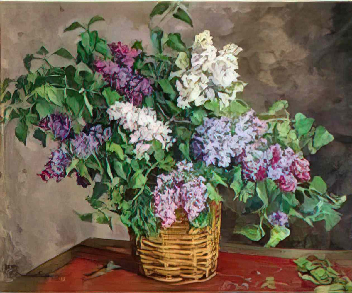 Pyotr Konchalovsky still life lilacs in a basket 1944 Art A4 Photo Print