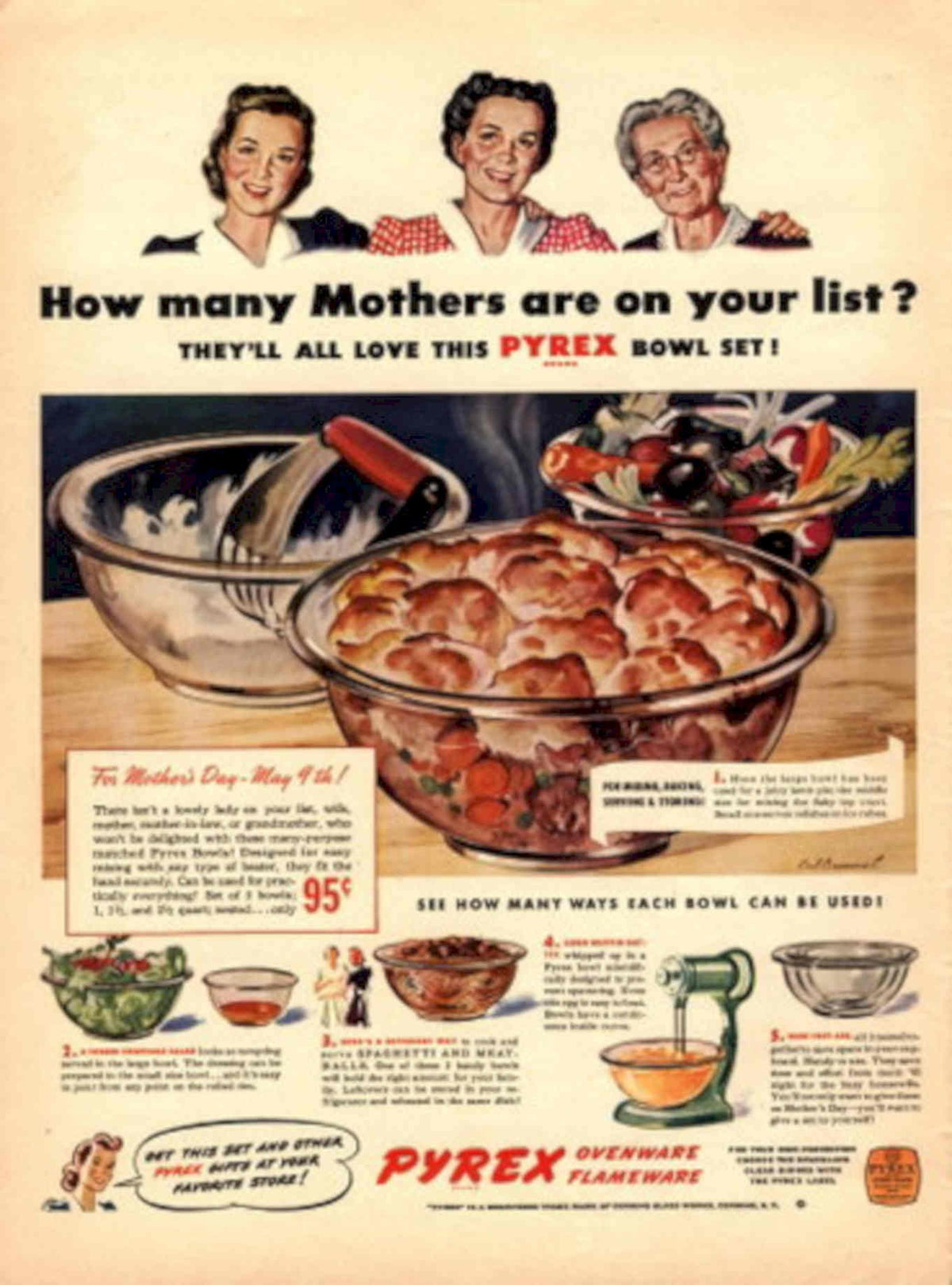 Pyrex Bowl Set 1950s Vintage Retro Advert Poster