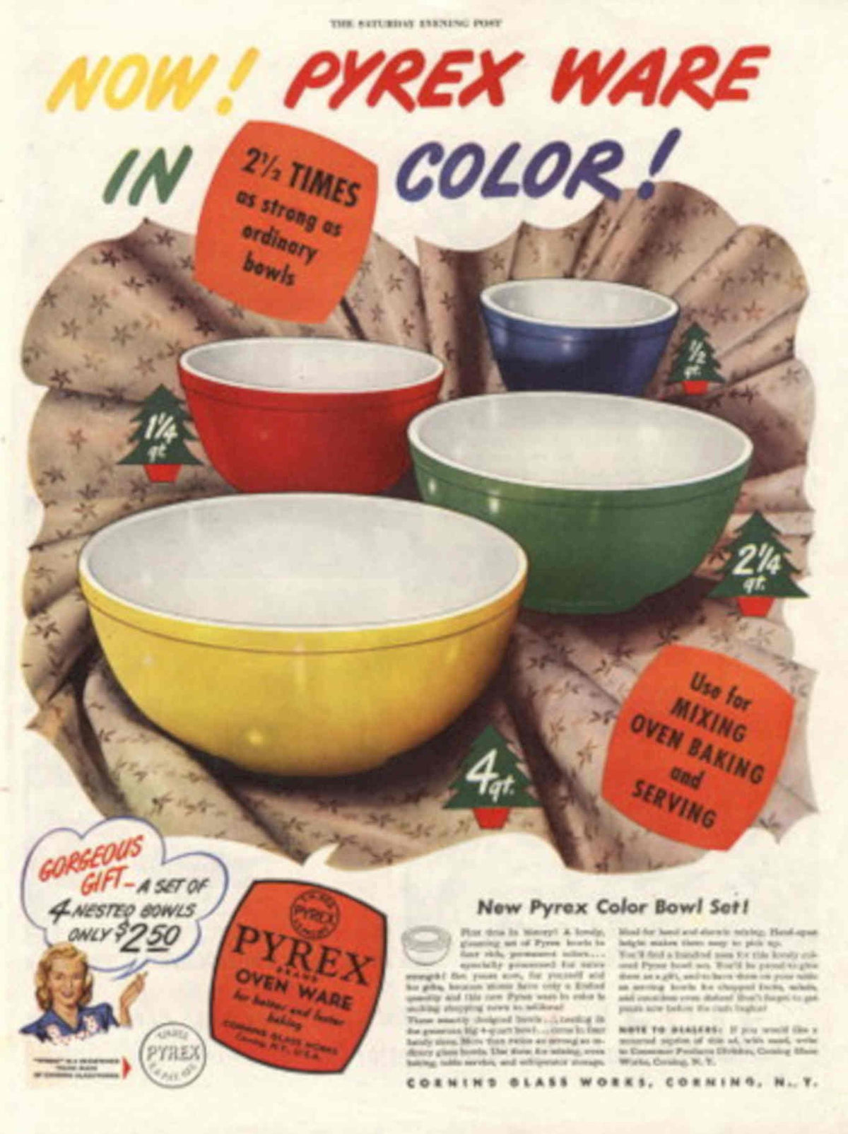 Pyrex Bowls Gift 1940s Vintage Retro Advert Poster