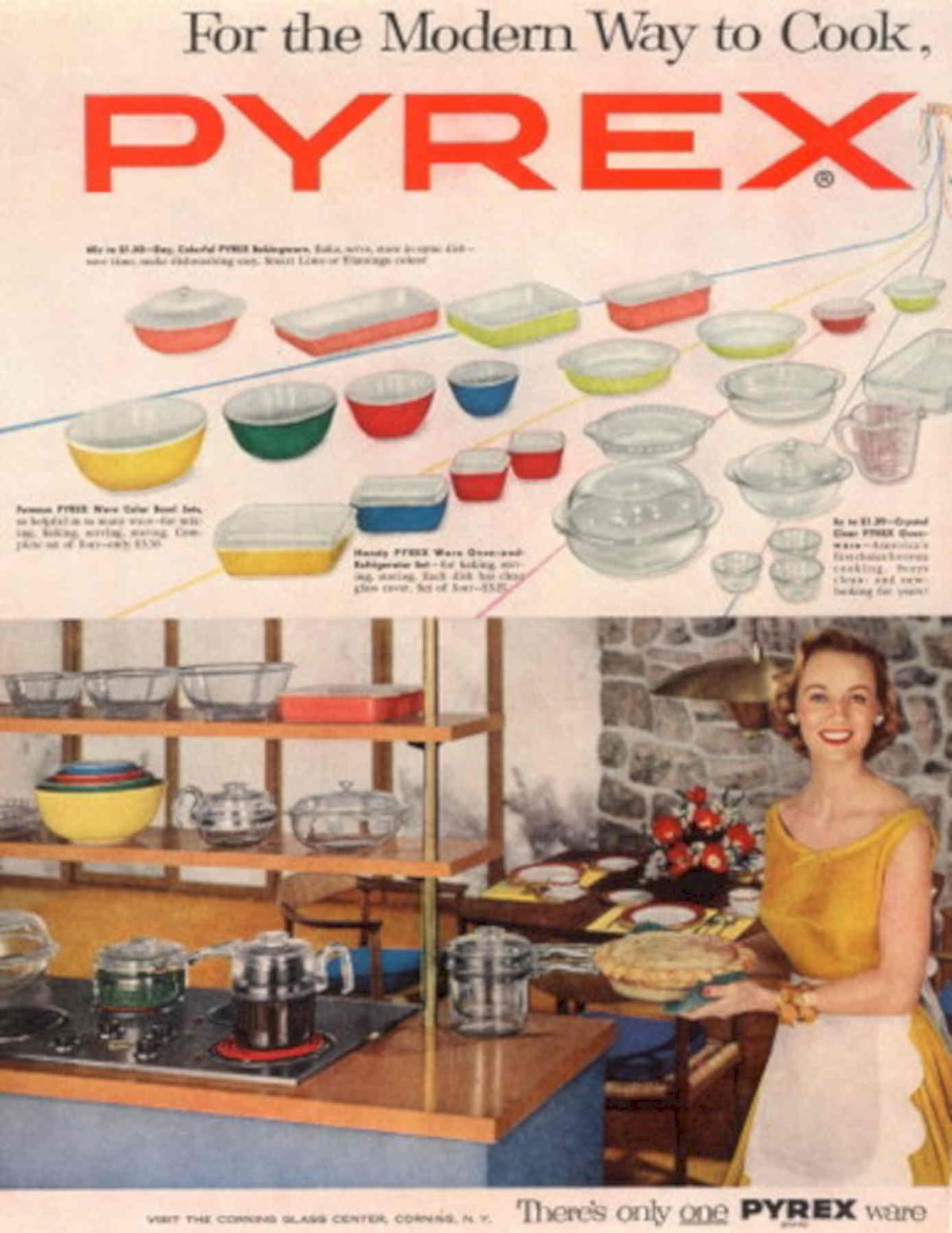 Pyrex Kitchen Pie 1950s Vintage Retro Advert Poster