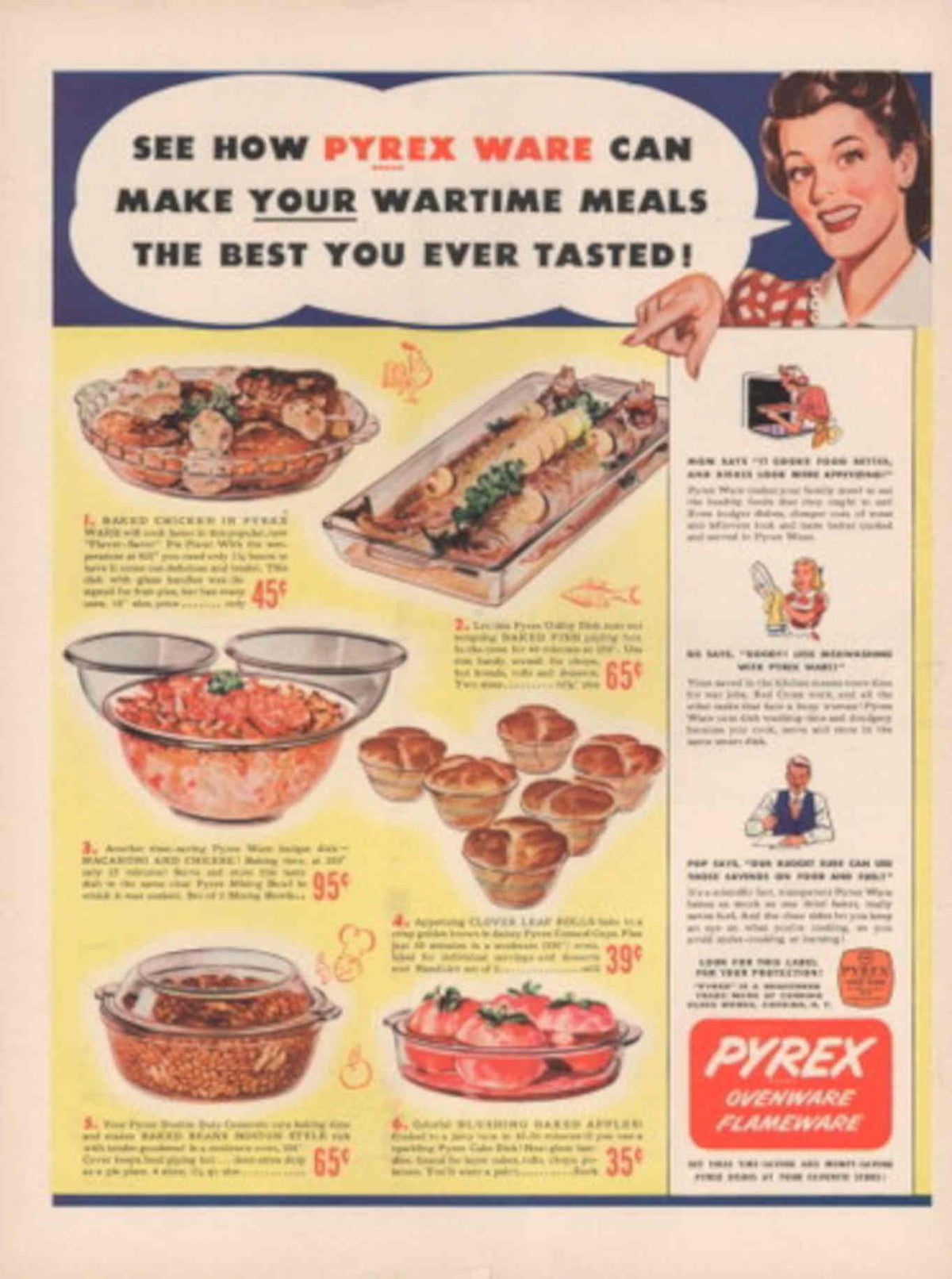 Pyrex Ovenware Flameware 1940s Vintage Retro Advert Poster