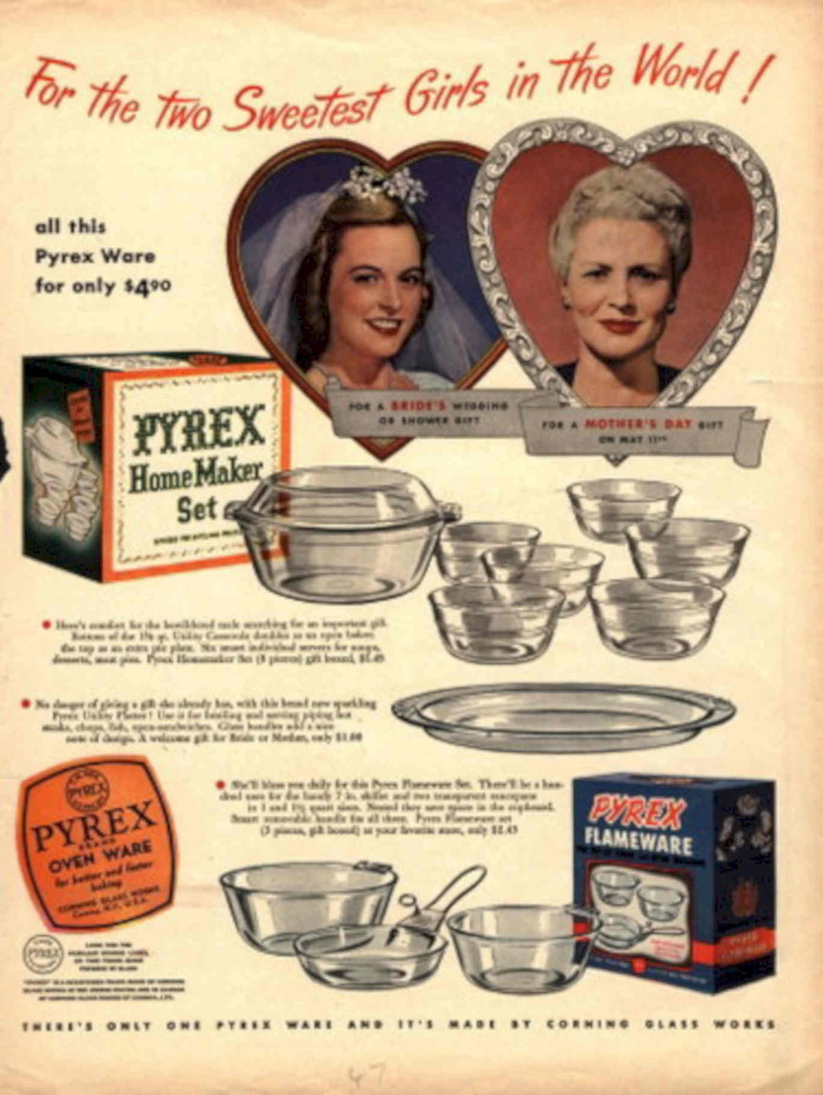 Pyrex Wedding Gift 1940s Vintage Retro Advert Poster