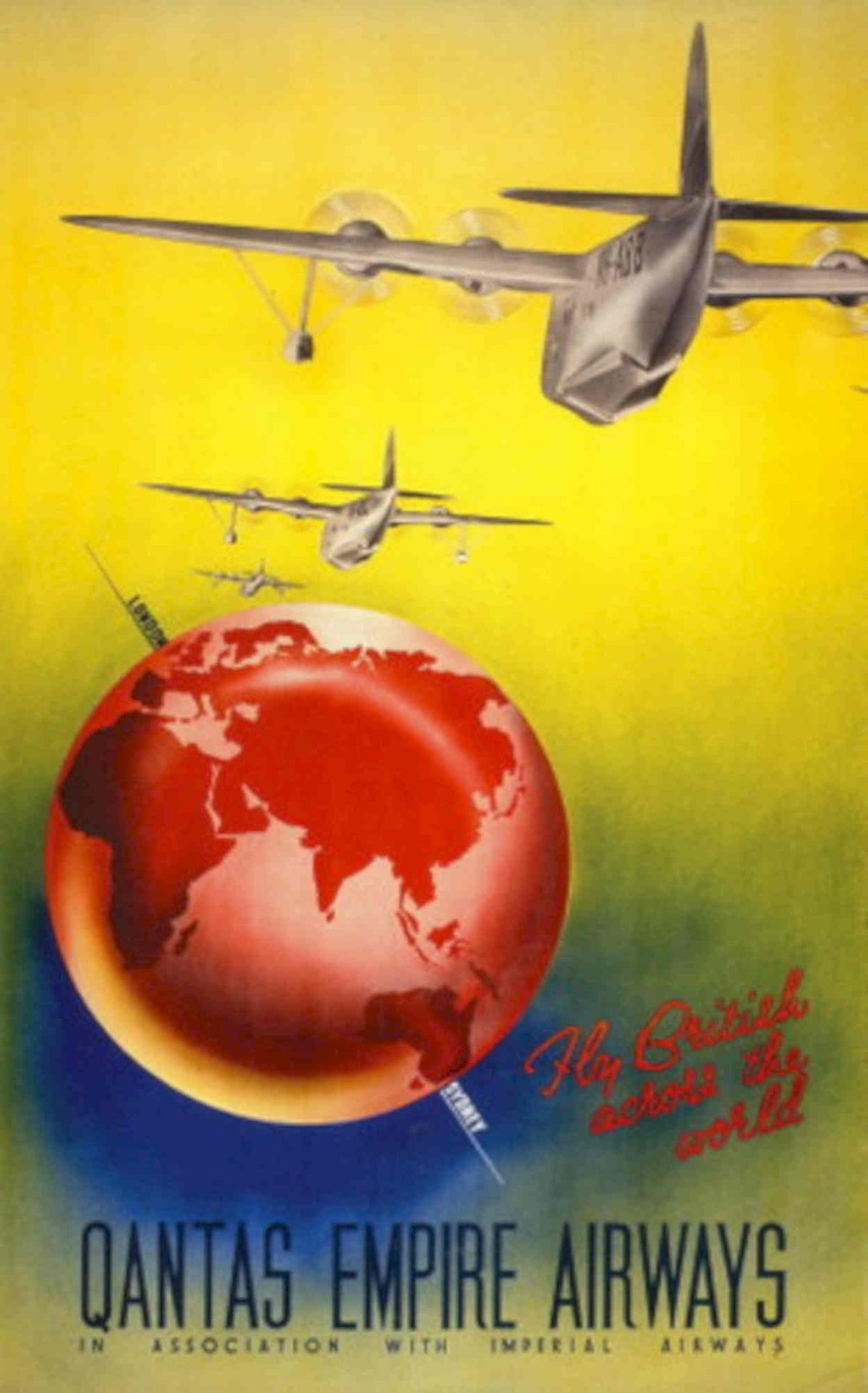 Qantas Globe Flyers 1950s Vintage Retro Advert Poster