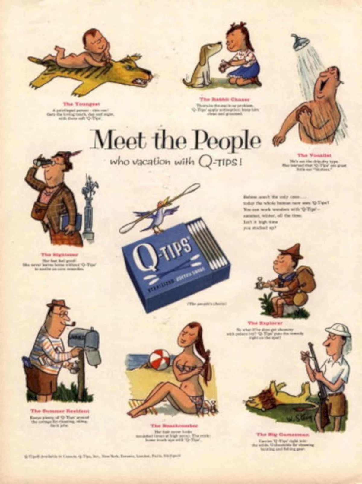 Qtips People Vacation 1950s Vintage Retro Advert Poster