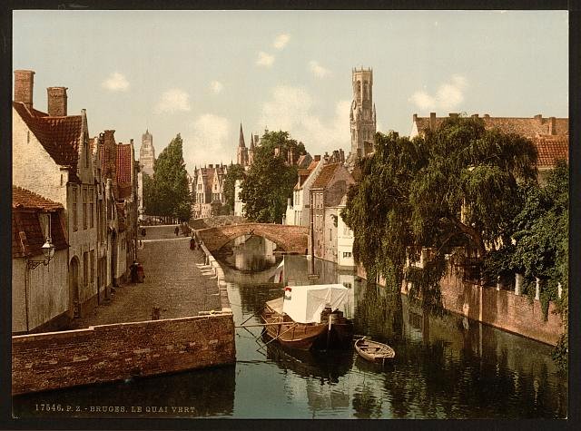 Quai vert Bruges Vintage A4 Photo Print