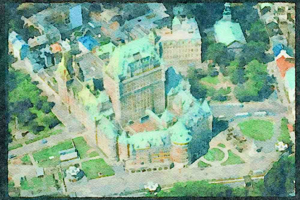 Quebec Rustic 262006 Chateau Frontenac From Above A4 Limited Edition Watercolour Print