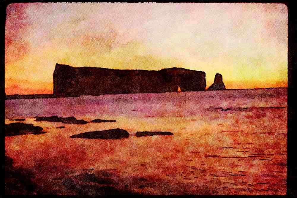 Quebec Rustic 262023 Rocher Perce, Gaspesie A4 Limited Edition Watercolour Print