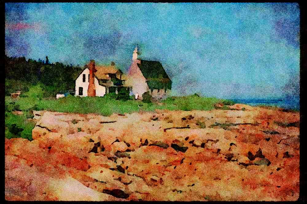 Quebec Rustic 262032 Rocky Shores, Port au Persil, Charlevoix A4 Limited Edition Watercolour Print
