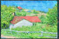 Quebec Rustic 262033 Red Roofs, Port au Persil, Charlevoix A4 Limited Edition Watercolour Print