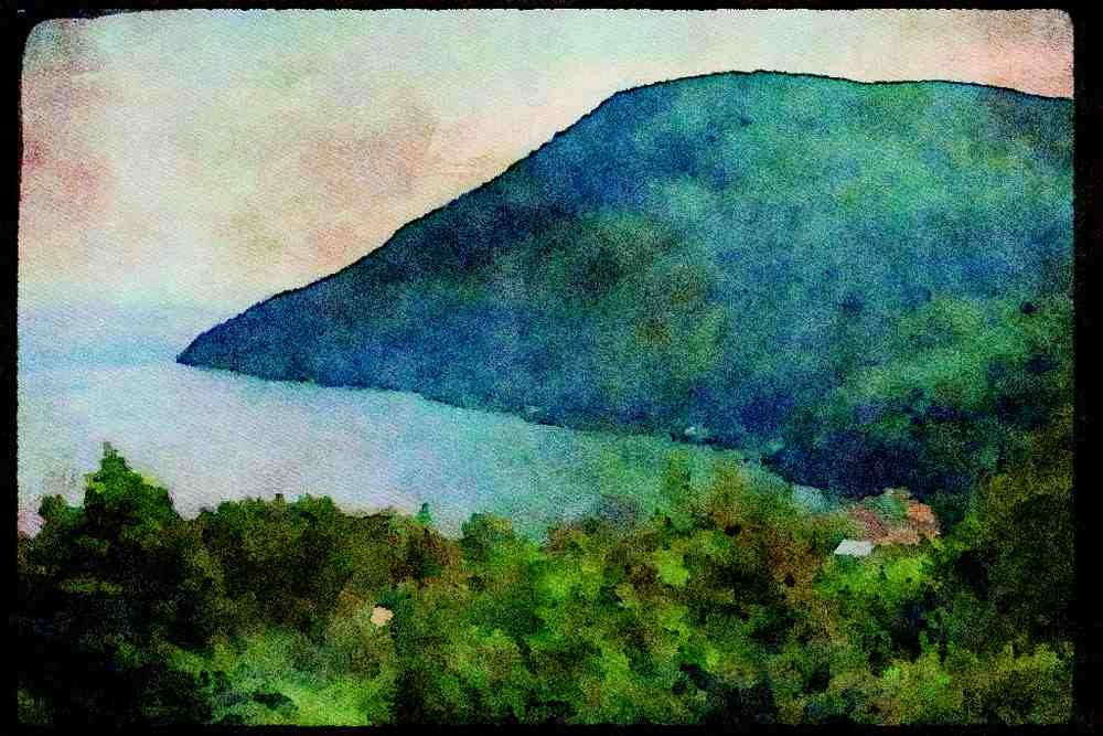 Quebec Rustic 262034 Mountain View, Port au Persil, Charlevoix A4 Limited Edition Watercolour Print