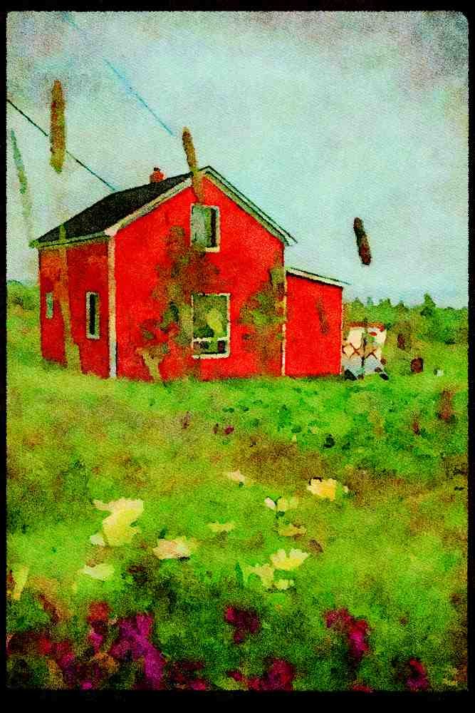 Quebec Rustic 262039 Red House, Iles Mignan A4 Limited Edition Watercolour Print