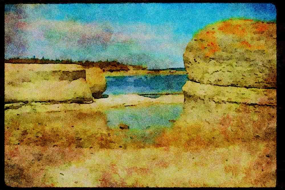 Quebec Rustic 262040 Rock Formation, Iles Mignan A4 Limited Edition Watercolour Print