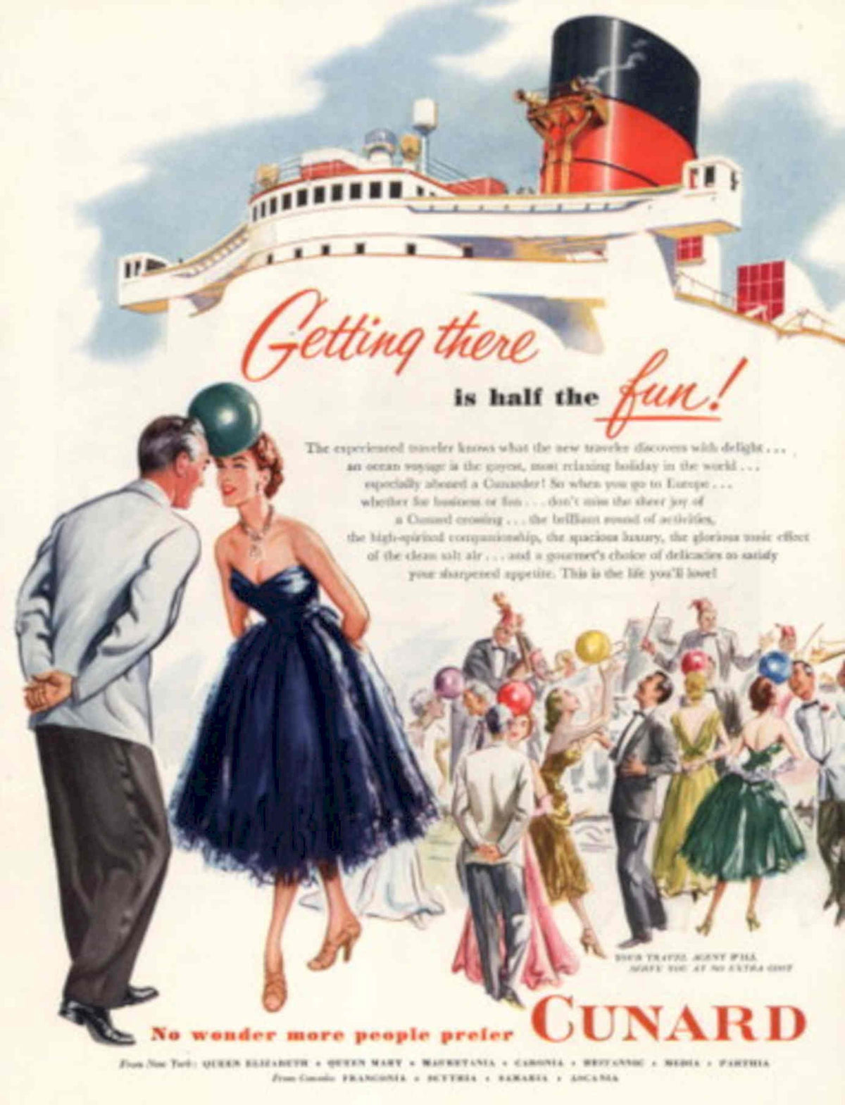 Queen Mary Travel 1950s Vintage Retro Advert Poster