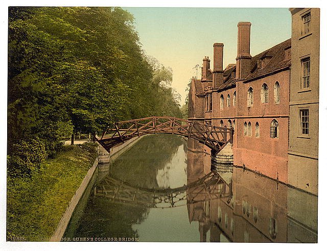 Queens College Bridge Cambridge Vintage A4 Photo Print