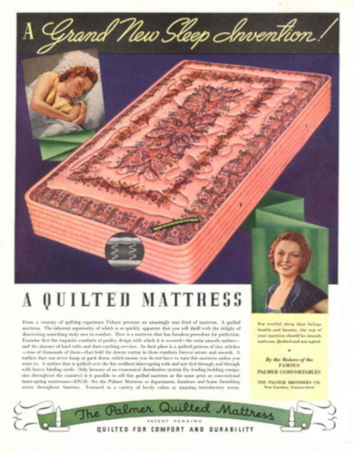 Quilted Mattress Purple 1930s Vintage Retro Advert Poster