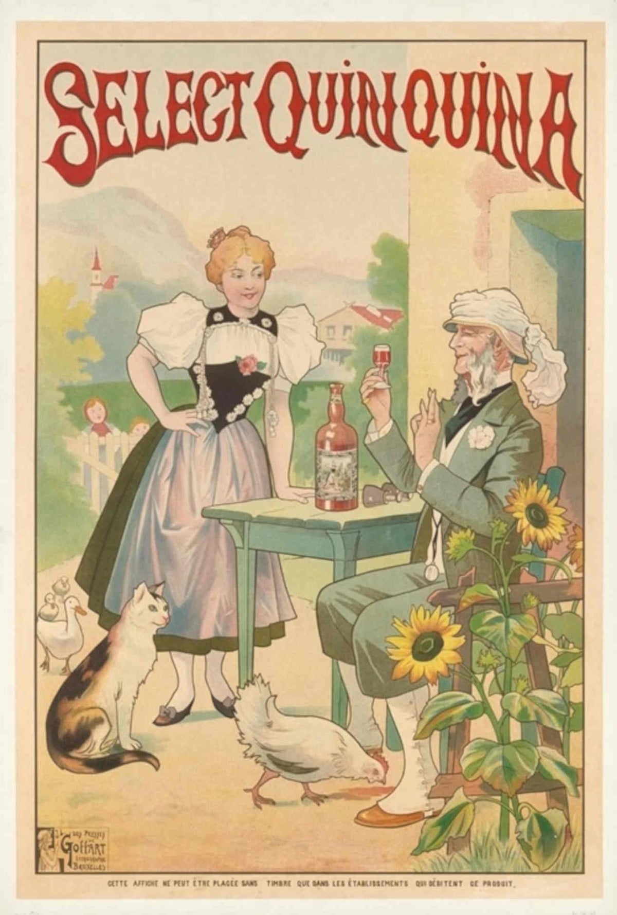 Quinquina Wine Sunflowers Vintage Retro Advert Poster