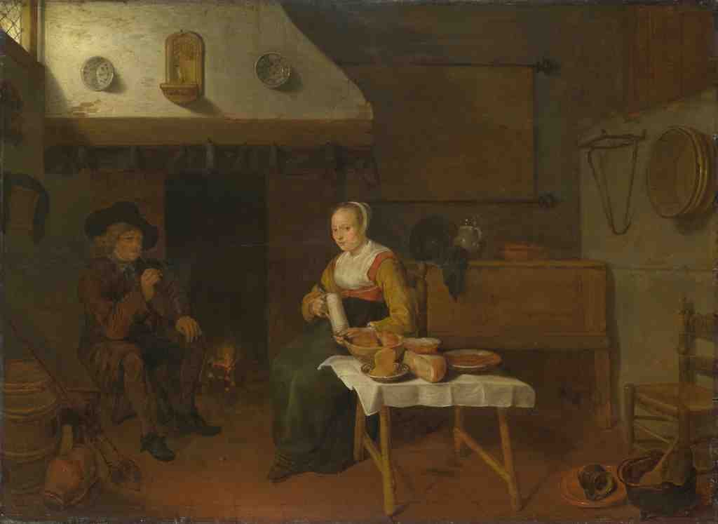 Quiringh van Brekelenkam An Interior, with a Man and a Woman seated by a Fire A4 Photo Print