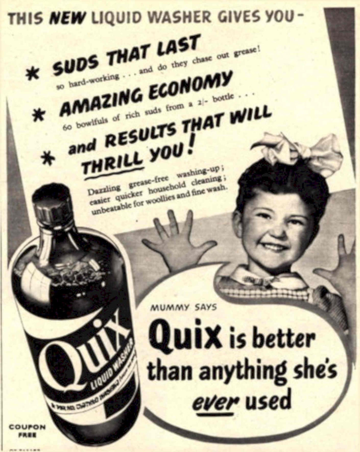 Quix Liquid Washer 1940s Vintage Retro Advert Poster