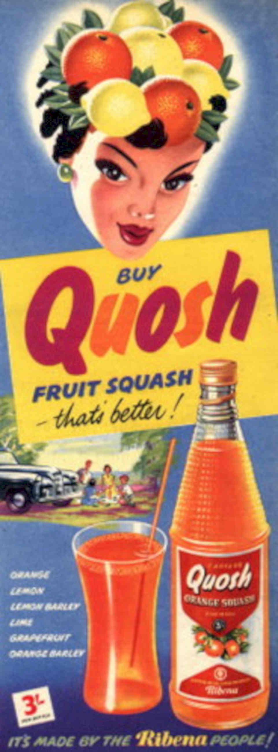 Quosh Fruit Squash 1950s Vintage Retro Advert Poster
