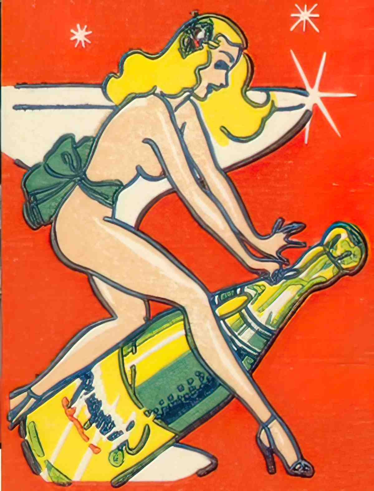 RGC057 champagne girl on bottle card 1 Advert A4 Photo Print