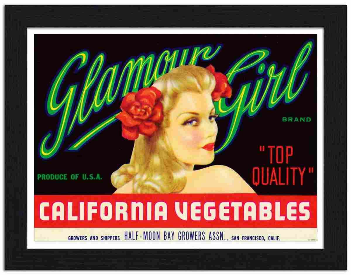 RP FRAME 00489 glamour girl california vegetables label Advert A4 Photo Print