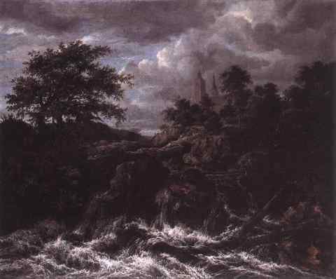 RUISDAEL Jacob Isaackszon van Waterfall By A Church A4 Photo Print