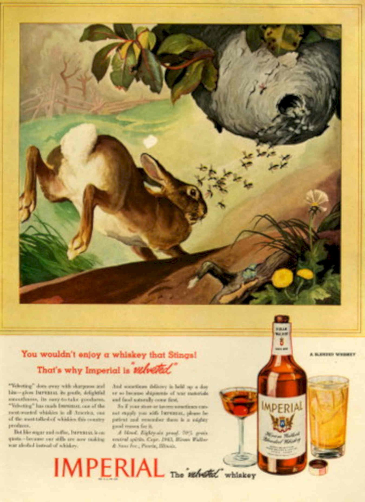 Rabbit Whiskey Nest 1940s Vintage Retro Advert Poster