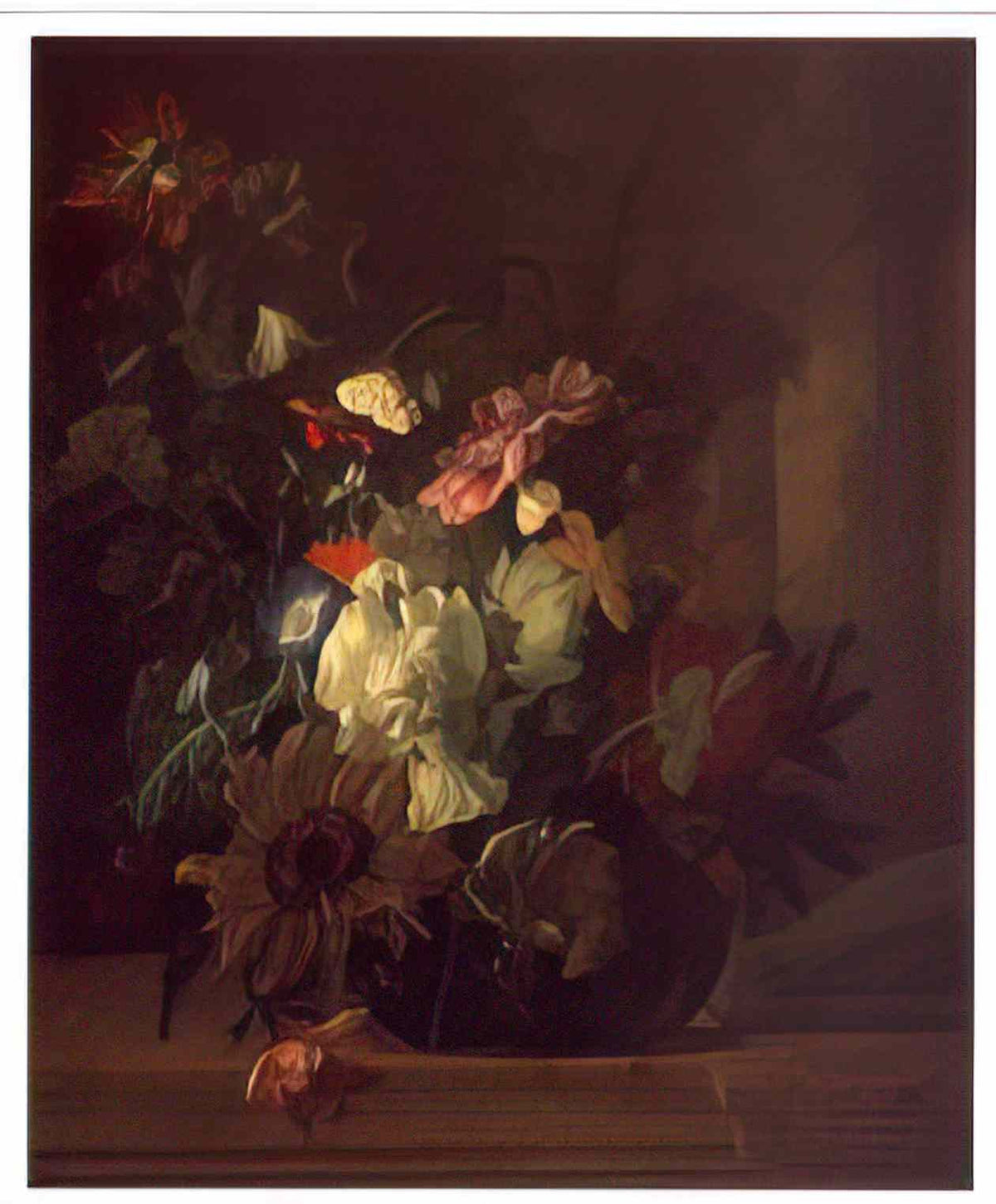 Rachel Ruysch flowers in a glass vase on a balustrade with colunnade Art A4 Photo Print