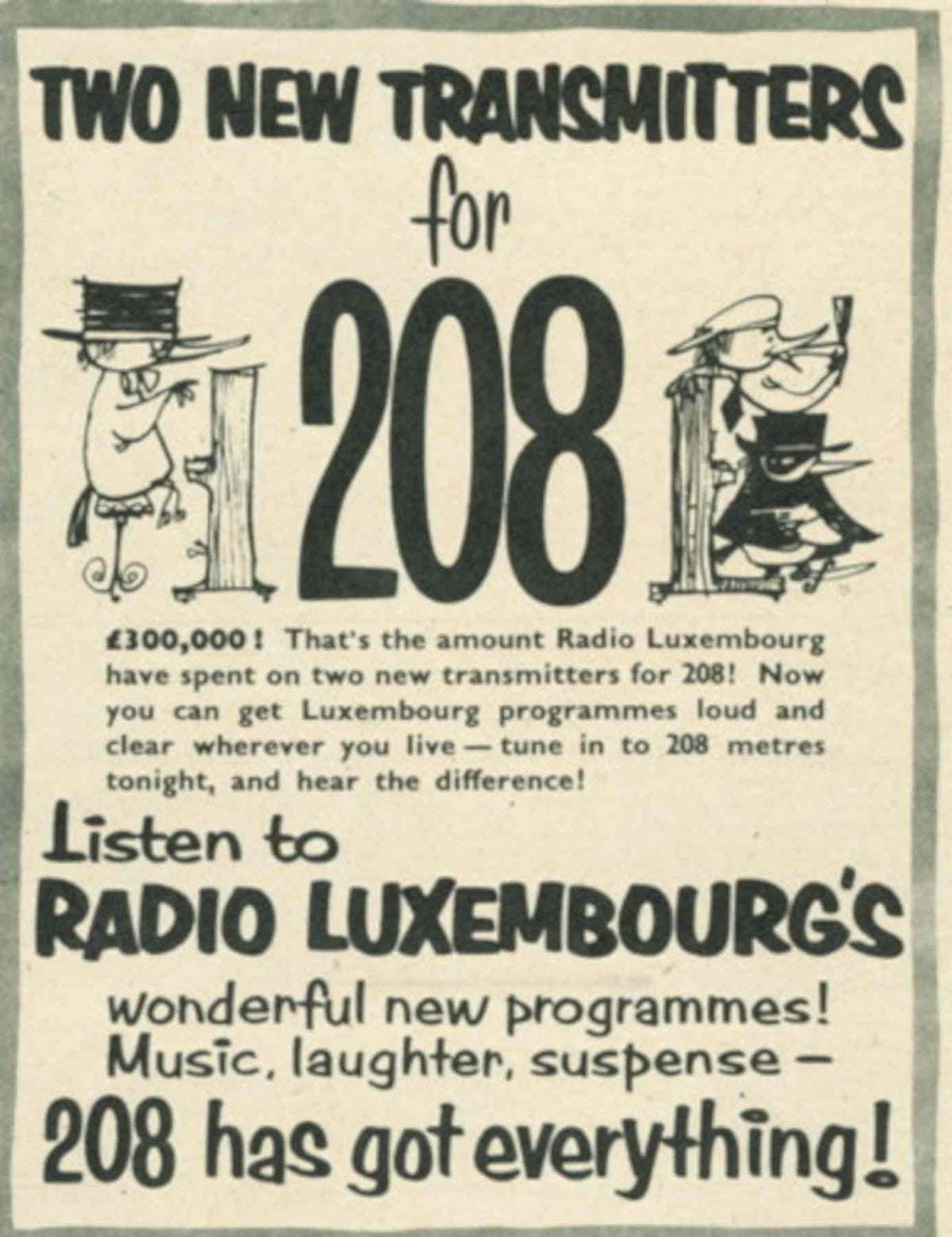 Radio Luxembourg Transmitters 1950s Vintage Retro Advert Poster