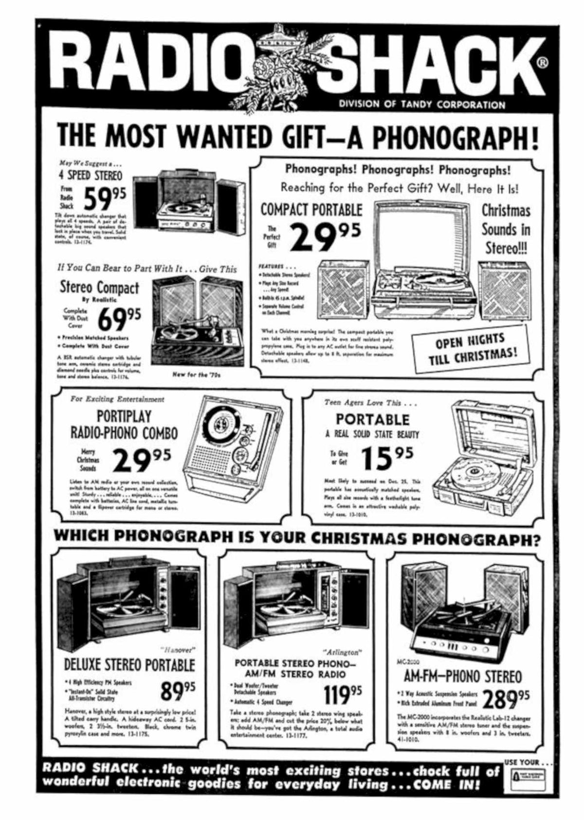 Radios Shack Phonograph Newspaper Vintage Retro Advert Poster