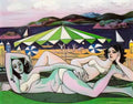 Rafael Zabaleta bathers on the beach under umbrella 1955 Art A4 Photo Print