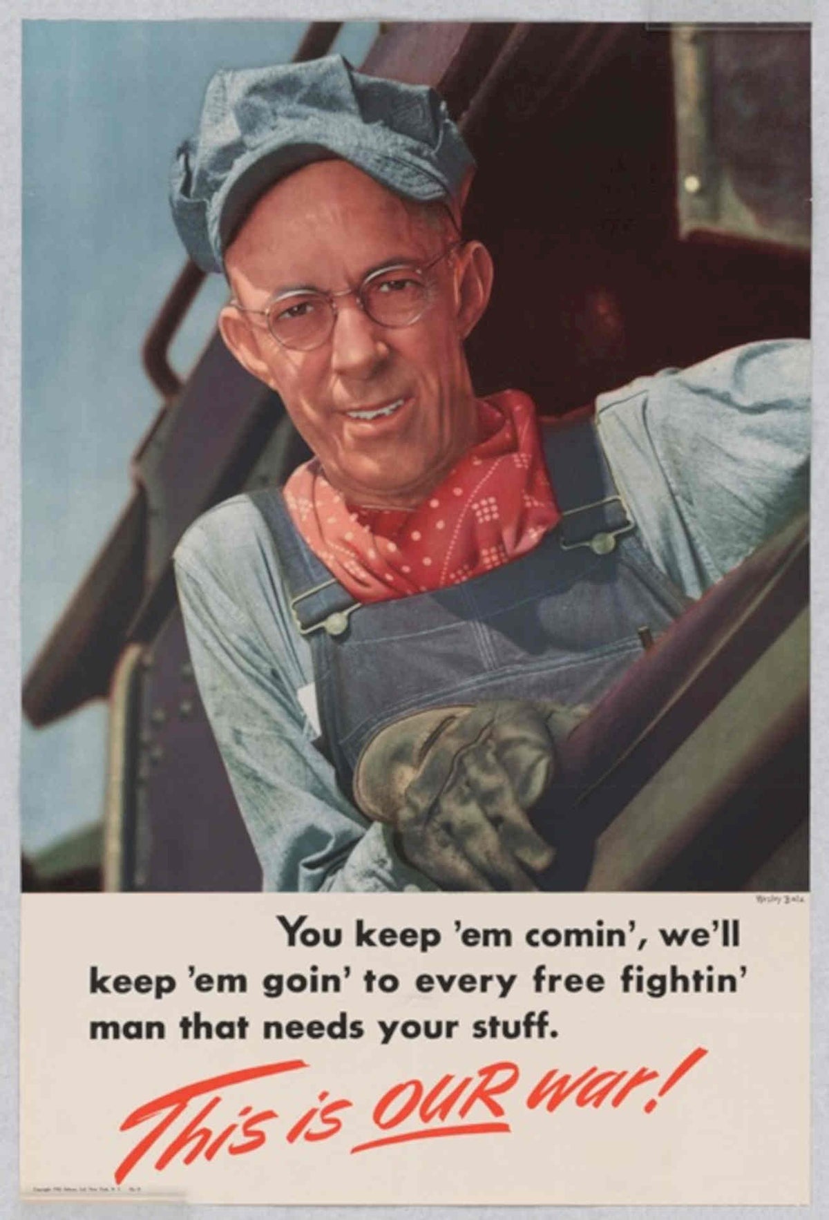 Railroad Worker Biplane American World War II Advert Poster