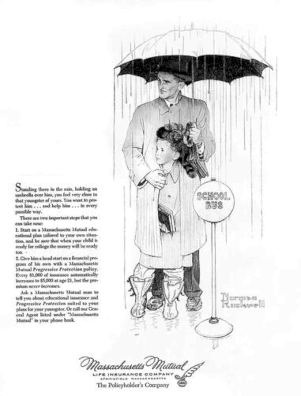 Rain Umbrella School Vintage Retro Advert Poster A4 Photo Print