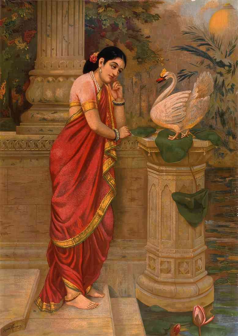 Raja Ravi Varma hamsa damayanti 1899 crop A4 Photo Print