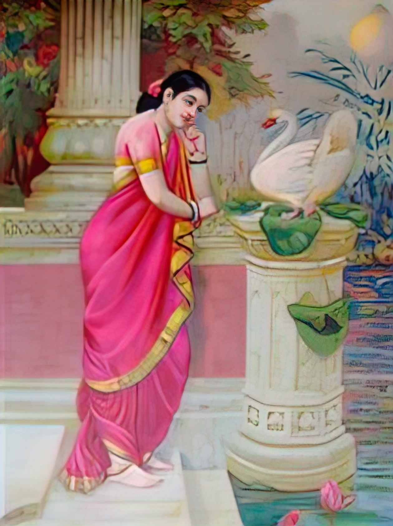 Raja Ravi Varma hansa damayanthi Art A4 Photo Print