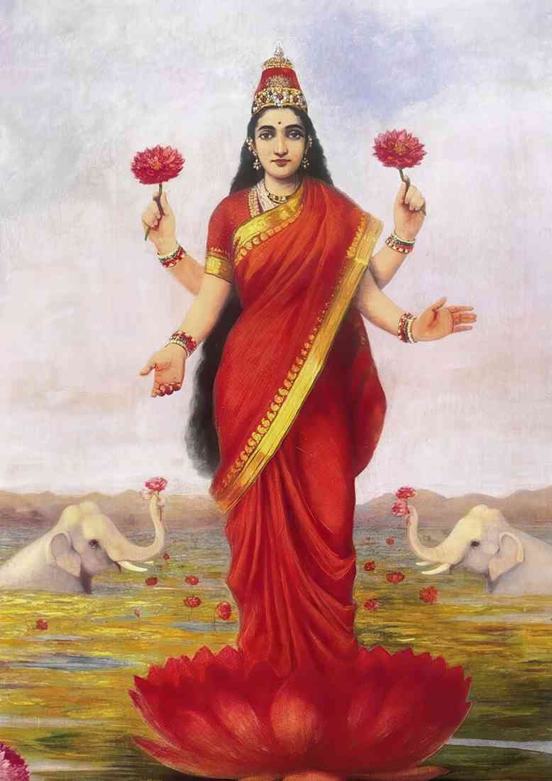 Raja Ravi Varma lakshmi the goddess of wealth 2 A4 Photo Print