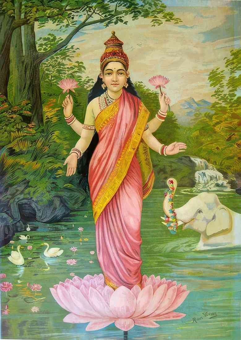 Raja Ravi Varma lakshmi the goddess of wealth A4 Photo Print