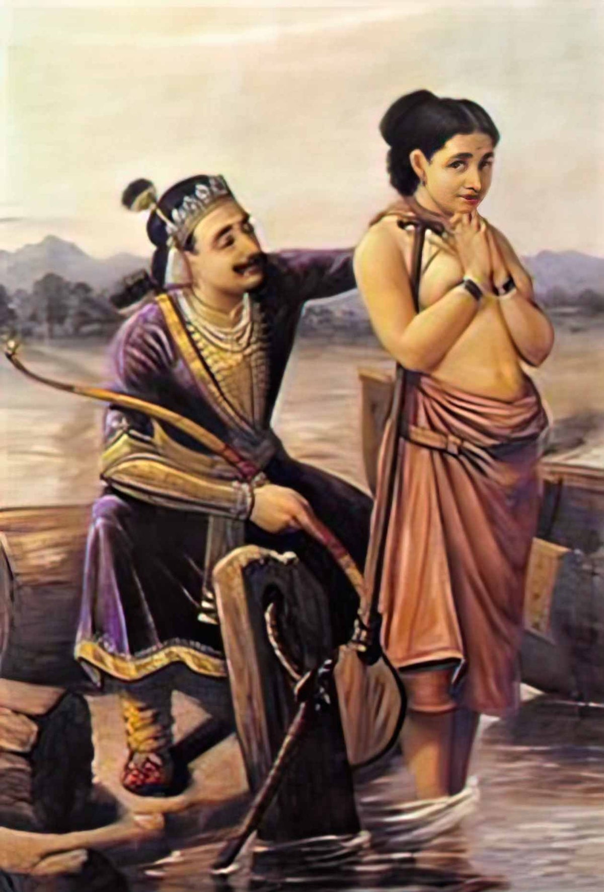 Raja Ravi Varma santhanu and matsyagandhi 1890 Art A4 Photo Print