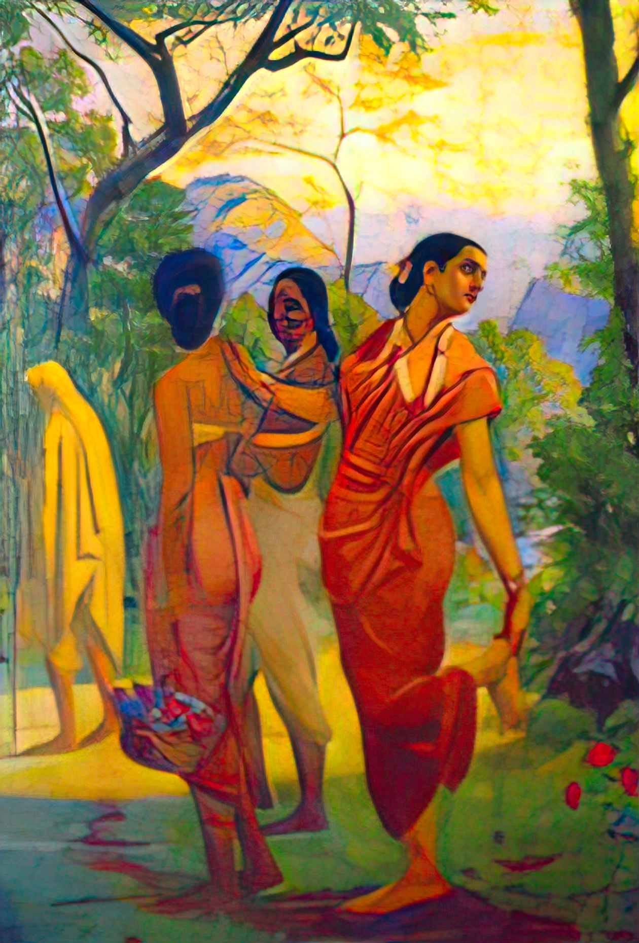 Raja Ravi Varma shakuntala looking back to glimpse dushyanta Art A4 Photo Print