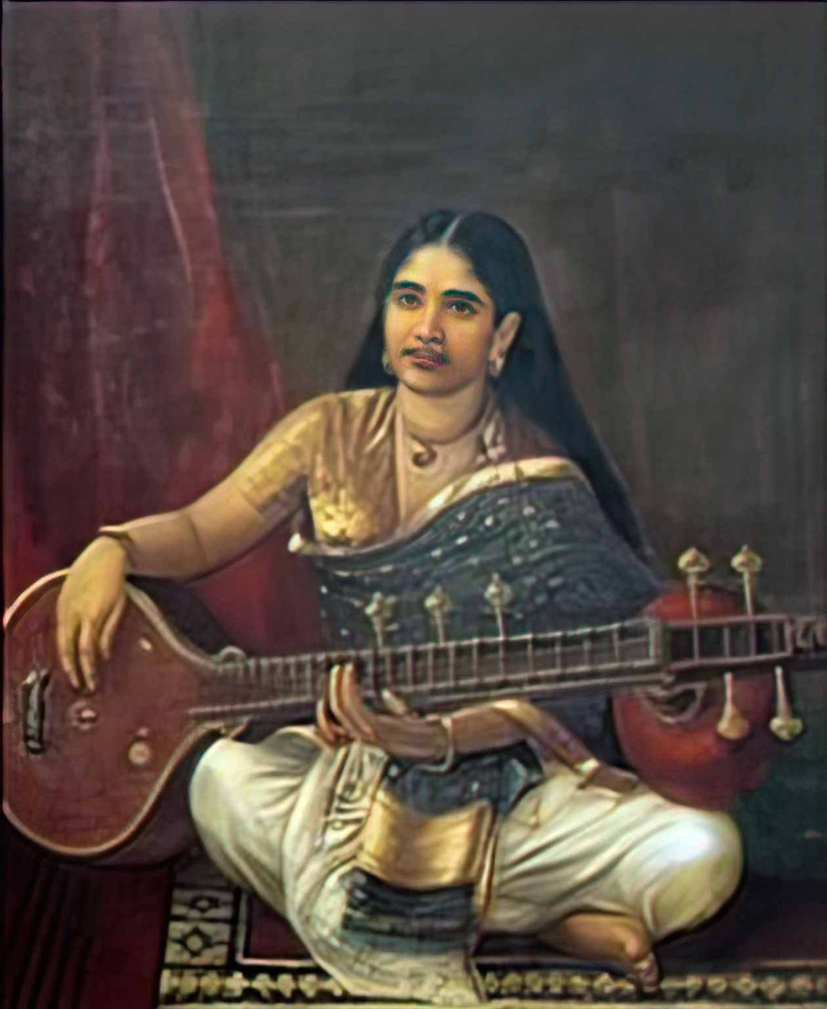 Raja Ravi Varma woman with veena Art A4 Photo Print