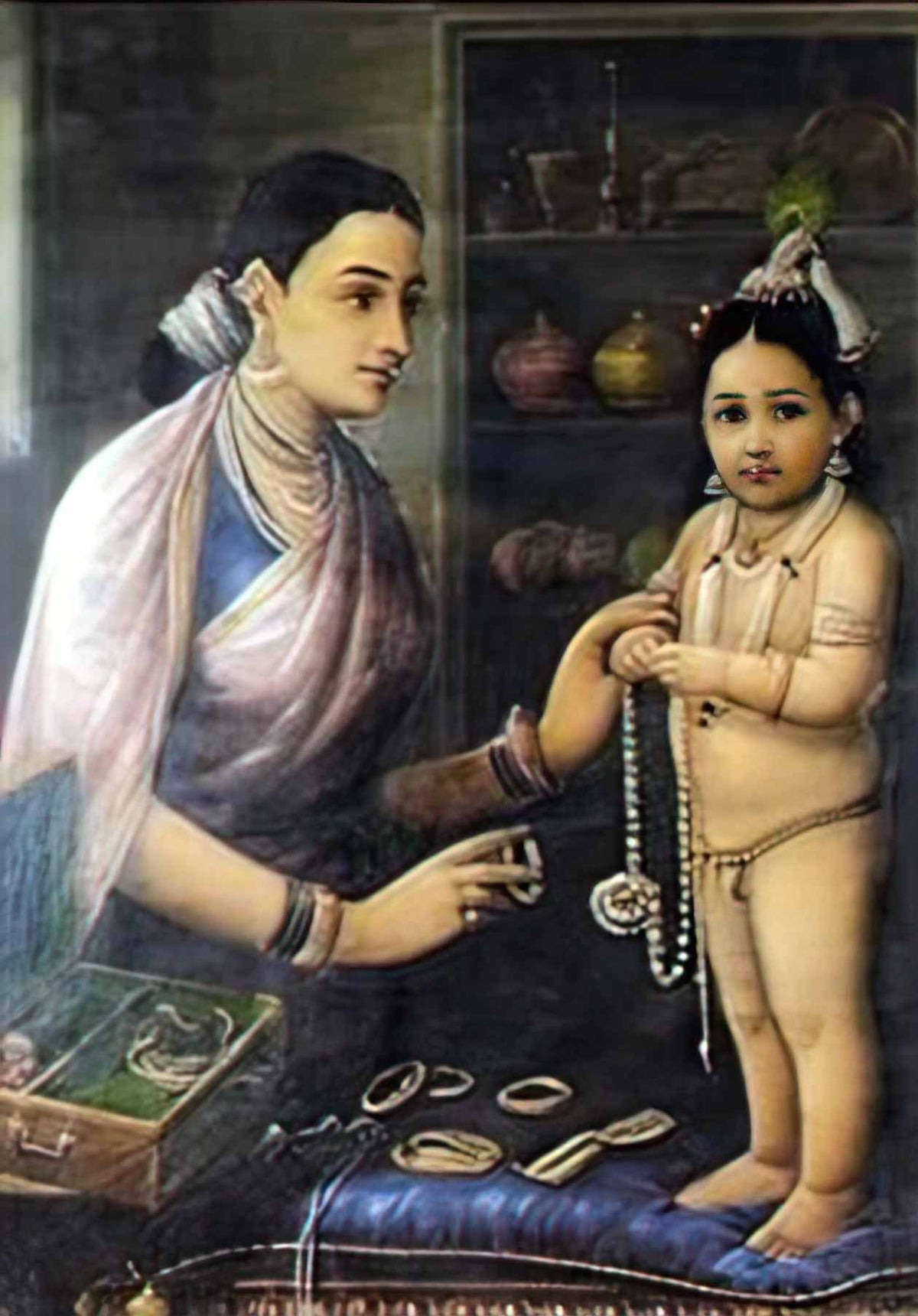 Raja Ravi Varma yasoda adorning krishna Art A4 Photo Print